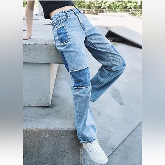 Empyre Frankie Dad Jeans Patched Denim Blue Jeans Sz 12 100% Cotton - Picture 1 of 15